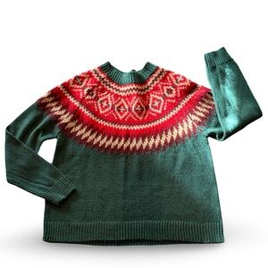 NATURAL REFECTIONS Fair Isle Green Red Sweater L
